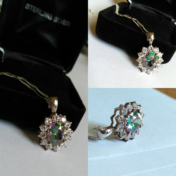 Mystical Rainbow Crystal Solid 925 Stamped Sterling Silver Pendant Necklace - Picture 5 of 13